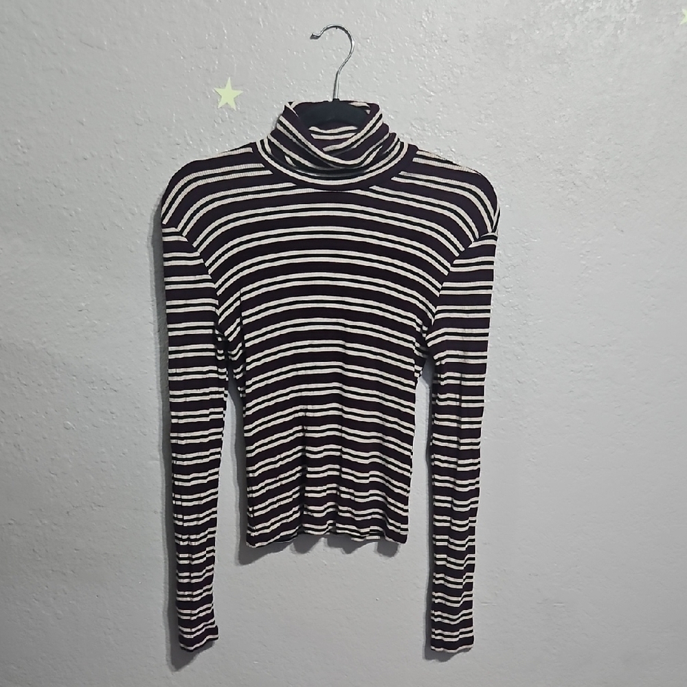 American Apparel Purple and Cream Striped Turtleneck